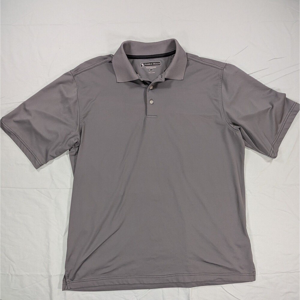 Pebble Beach Men’s Polo Large Short Sleeve Shirt Gray Golf Performance
